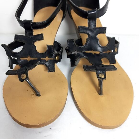 TORY BURCH Women's Black Tumbled leather Wedge slingback Sandals US6,5 EU 37 - Picture 4 of 12